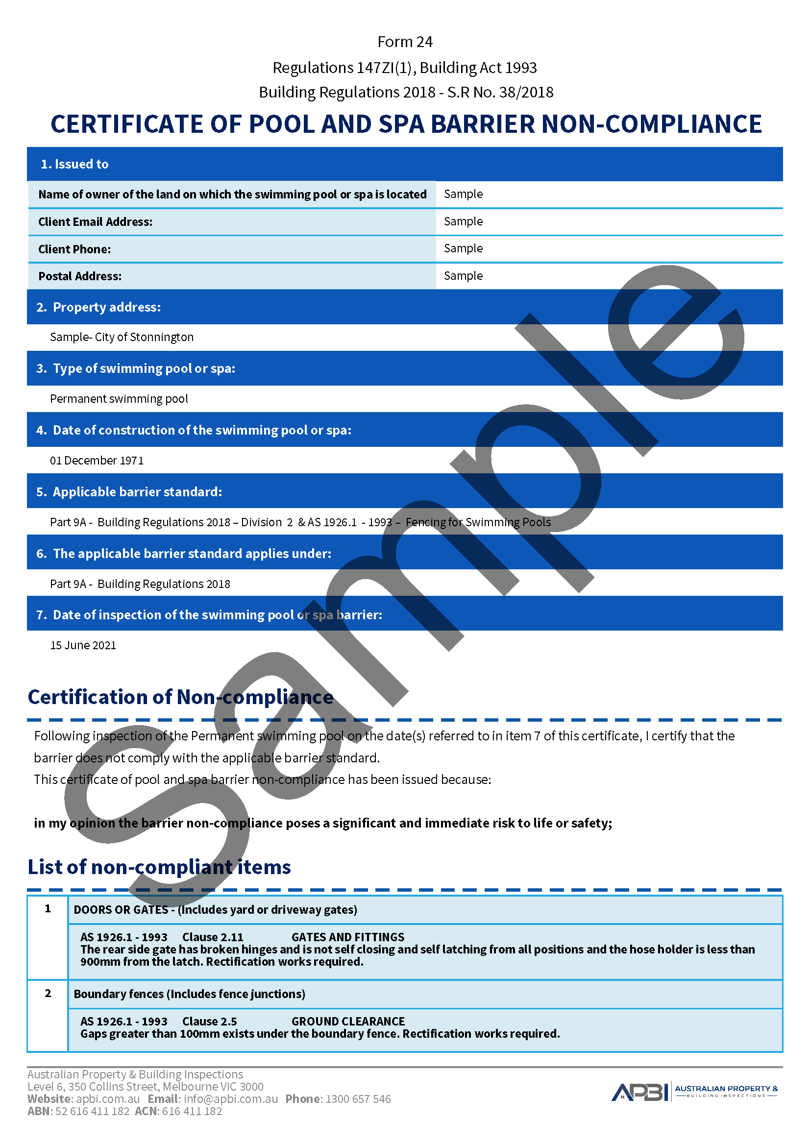 Swimming pool safety Fence & Barrier Inspection Form 24